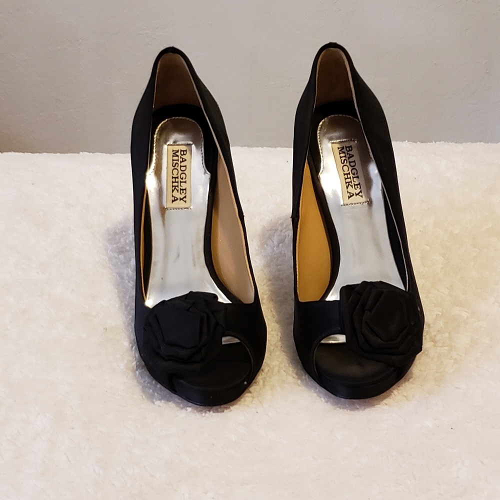 Badgley Mishka Black Satin Heels